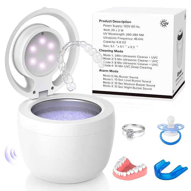 2025 Upgraded Ultrasonic Retainer Cleaner Machine Deep Clean with Buzzer Alarm Versatile Denture Cleaner 45kHz Mouth Guard Cleaner