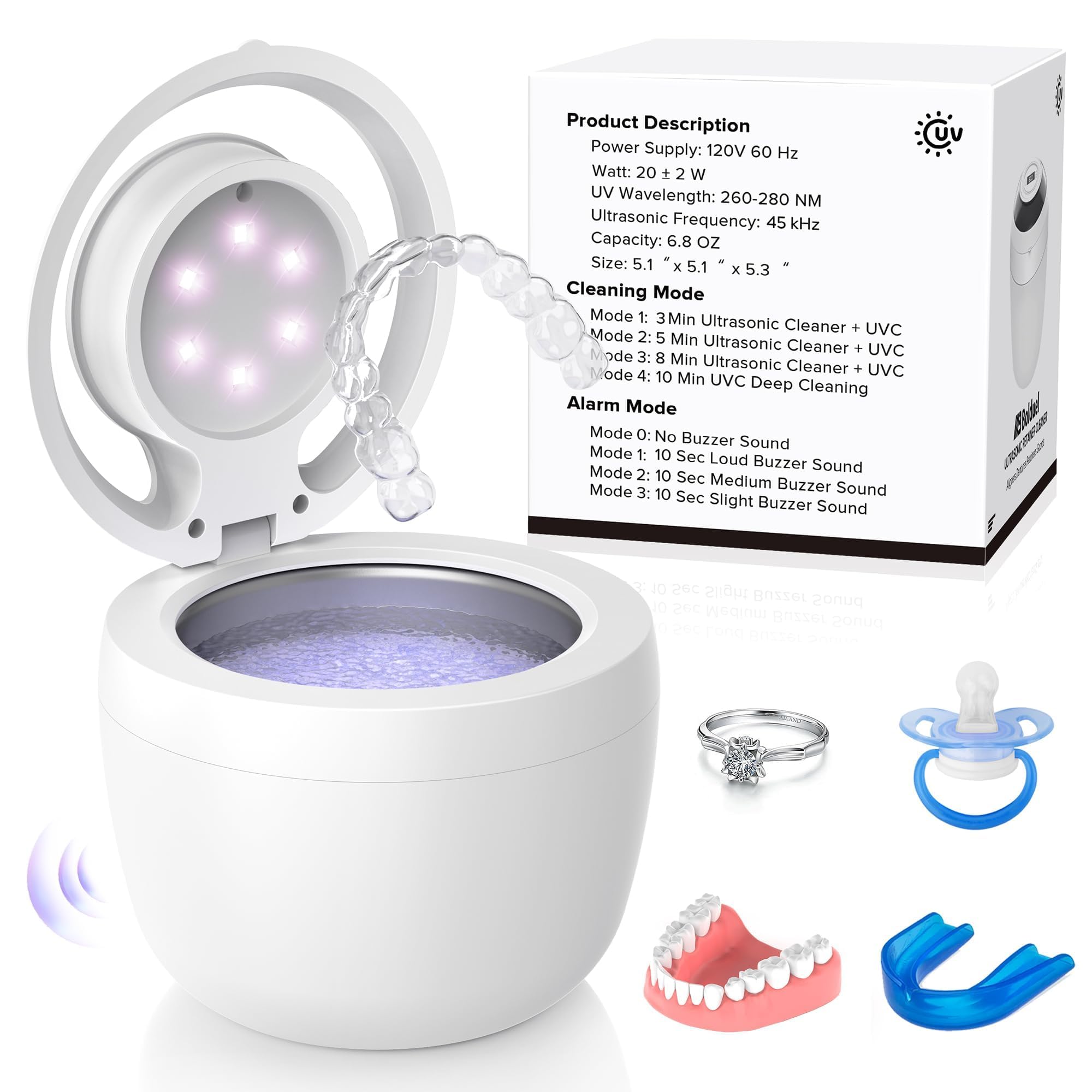 2025 Upgraded Ultrasonic Retainer Cleaner Machine Deep Clean with Buzzer Alarm Versatile Denture Cleaner 45kHz Mouth Guard Cleaner