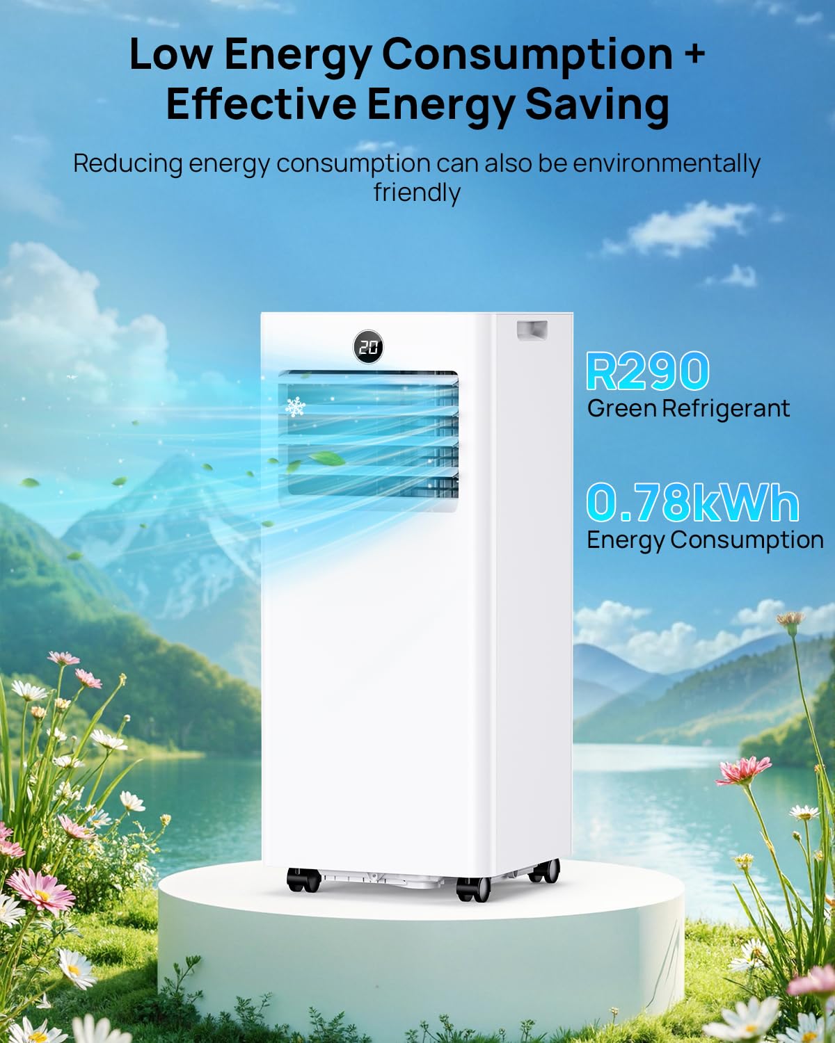 Condizionatore Portatile 7000BTU, 4 IN 1 Climatizzatore Portatile con Raffrescamento Ventilazione Deumidificazione Silenzioso, Timer 24H, Basso Consumo, Kit di Installazione, per Casa Ufficio Camere