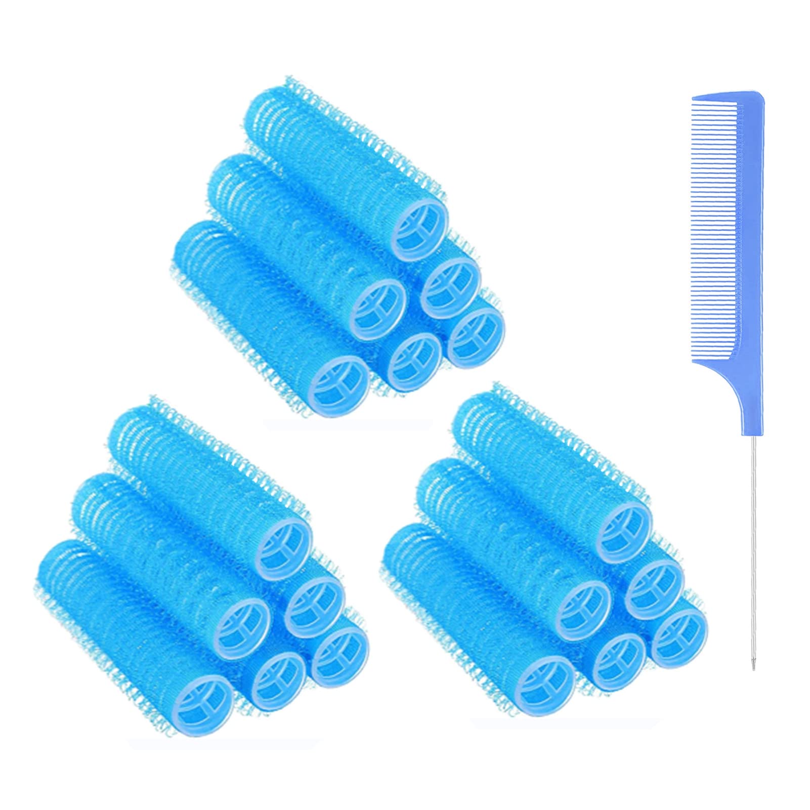 18PCS Self Grip Small Hair Curlers Heatless Roller Hair Curlers Pro Salon Hairdressing Curler DIY Curly Hairstyle Hair Rollers Tools Rat Tail Comb for Women Medium Short Hair(Light Blue)