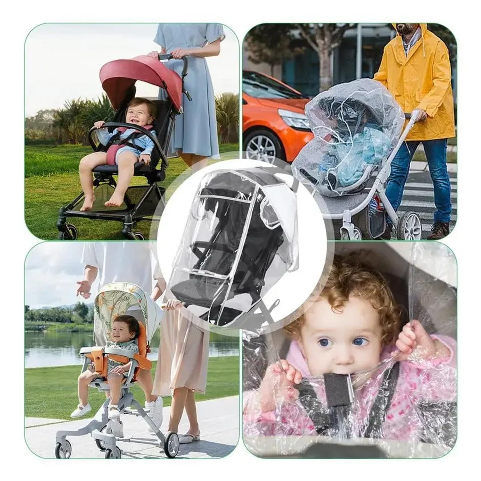 Regenschutz Kinderwagen Universal Kinderwagen Regen Abdeckung Kinder Auto Sitz Wind Staub Schild Transparent Wasserdicht Atmungsaktiv Trolley Regenmantel Zubehör(Half Open)