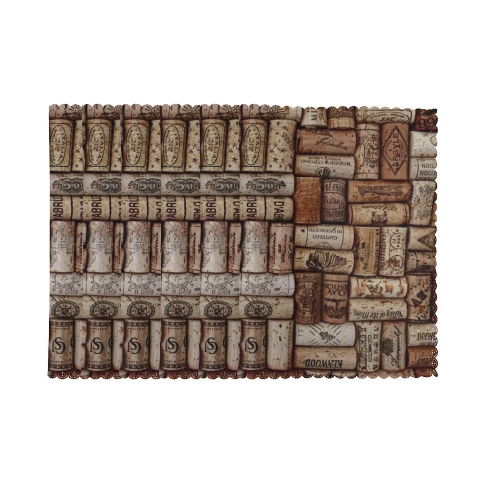 6 PCS Heat Resistant Placemat 45x30 CM, Wine cork Printed Non-Slip Place Mats for Kitchen Dining Table Indoor Outdoor