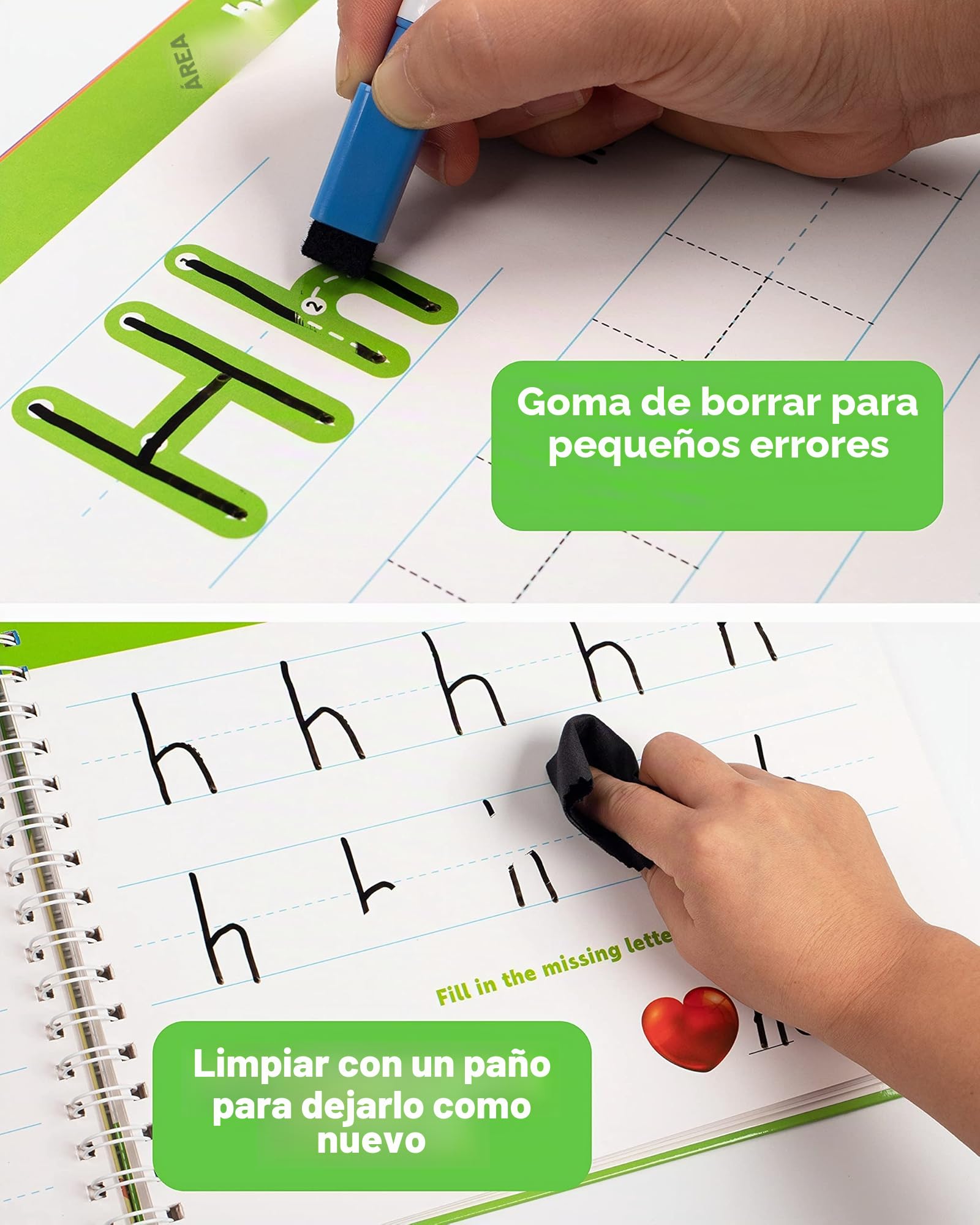 Coogam - Libro de ejercicios para aprender a escribir, números, letras, libro de práctica, alfabeto ABC, palabras visuales, escritura a mano, juguete educativo Montessori para niños en edad preescolar