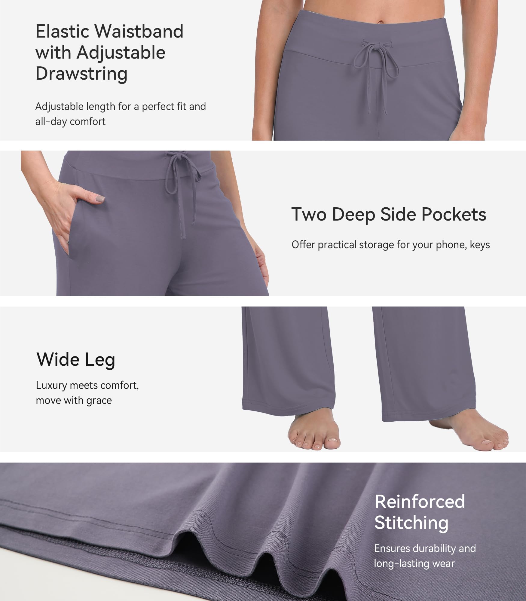 WiWi Pantalon de détente en bambou pour femme - Pantalon de pyjama extensible et décontracté