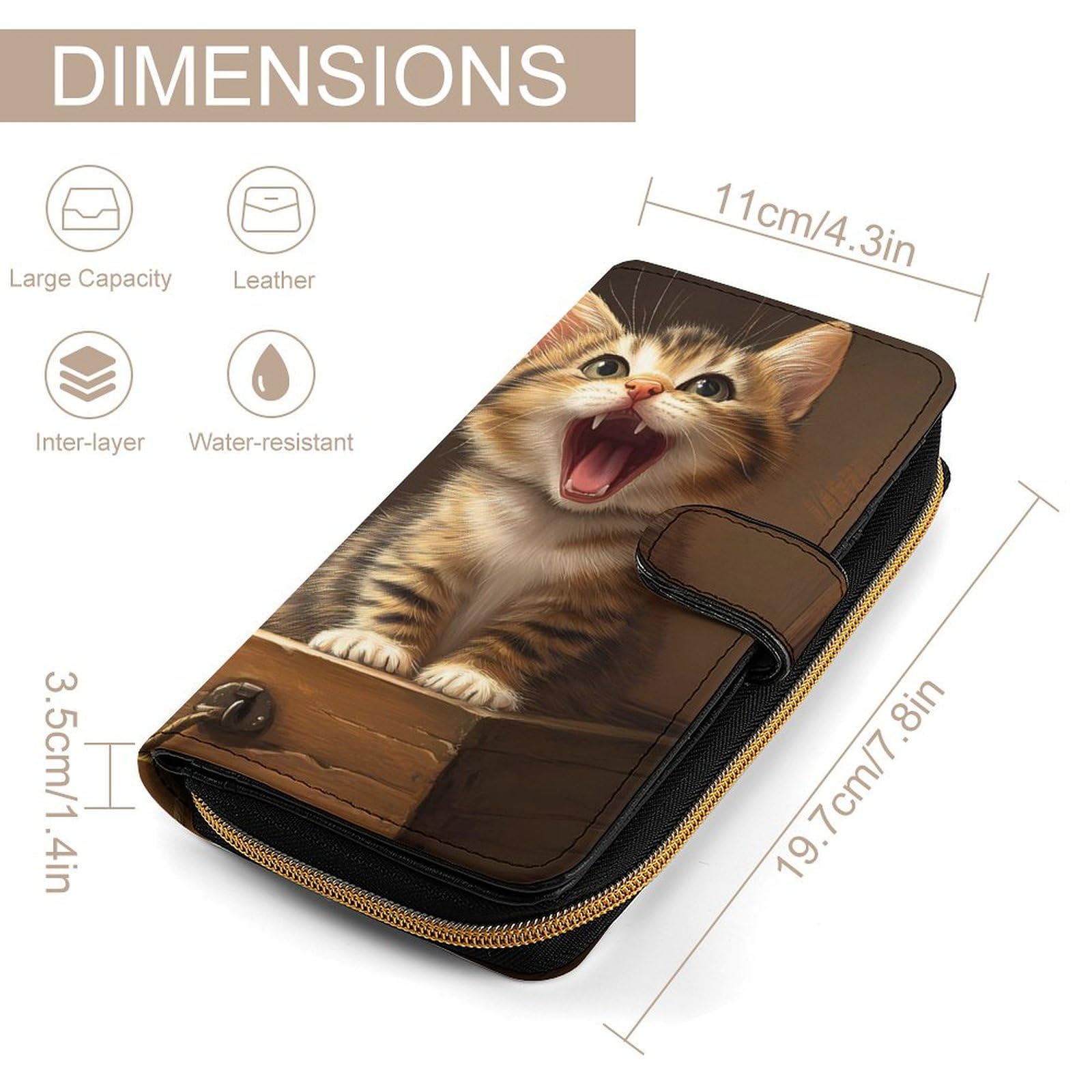 Funny Cat in A Box Rat Long Wallet PU Leather Credit Card Holder Durable Zippered Purse Clutch Wallet