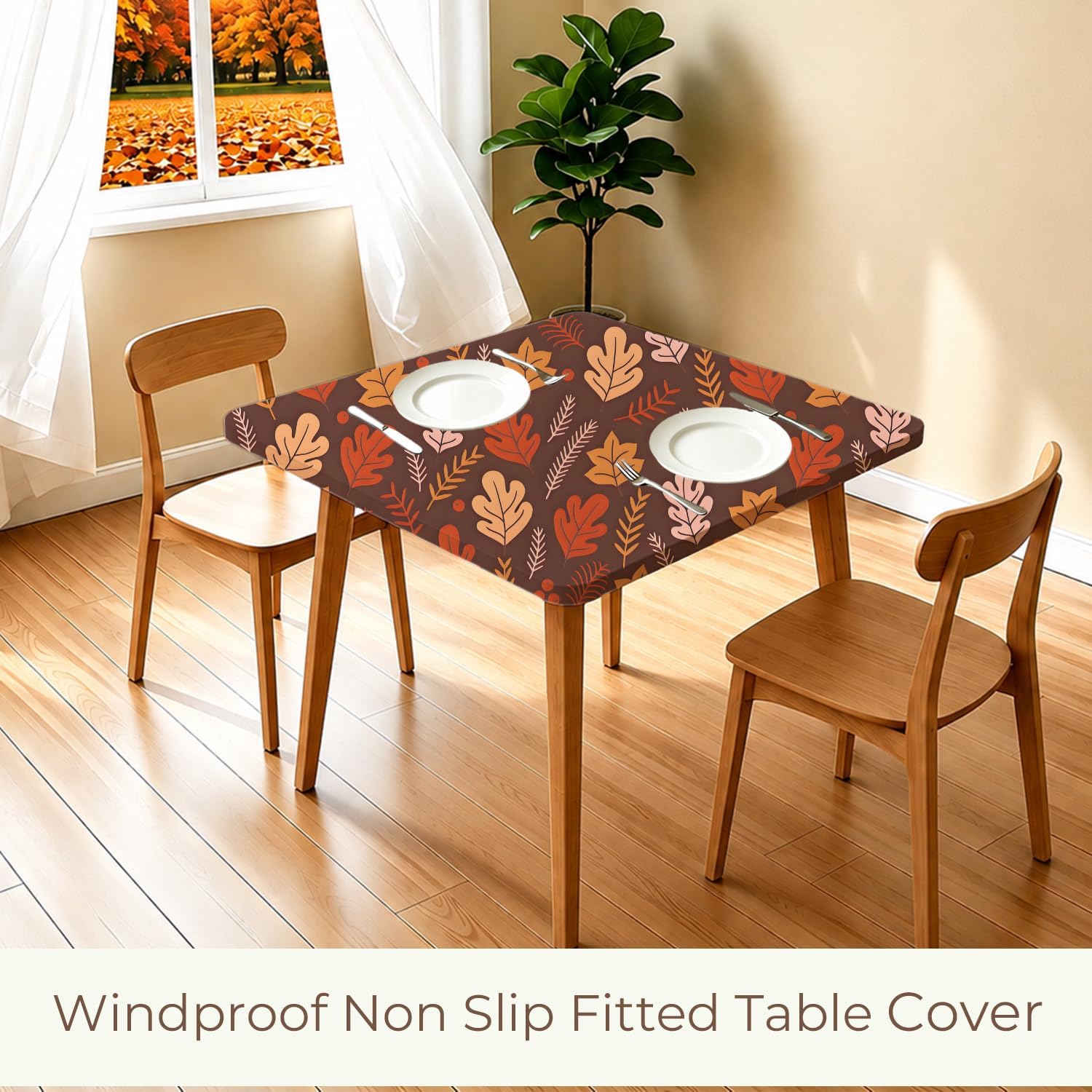 Outdoor Fall Small Square Fitted Tablecloth 34x34 Inch Non Slip Table Cloth image 2