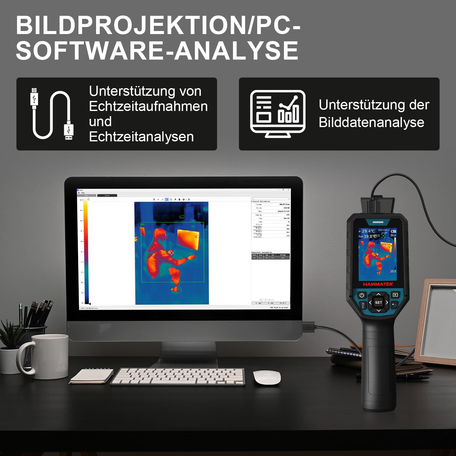 HANMATEK Ti260 Infrarot Wärmebildkamera 256×192 Pixel | -20 bis 400°C Messbereich, Wiederaufladbarer Li-Ionen Akku, Diagnose von Temperaturanomalien für Elektrik & Heizung