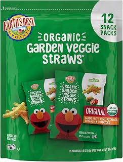 Earth's Best Organic Sesame Street Garden Veggie Straws for Toddlers 2+, 12-Pack 0.5oz Bags - Crunchy Healthy Snacks