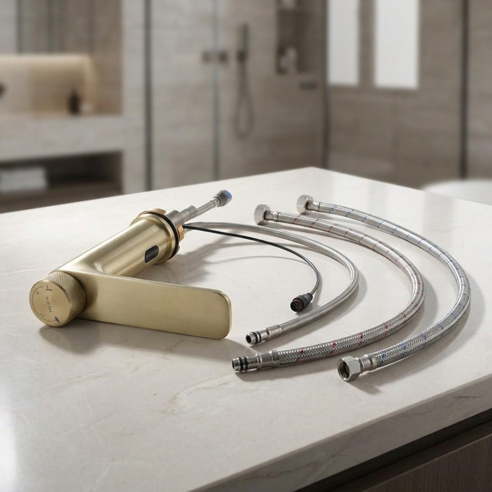 Grifo de sensor infrarrojo, grifo mezclador sin contacto, grifo de lavabo de baño con control de agua fría y caliente, activación automática del sensor, volante ergonómico antideslizante