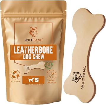 Wildfang Leather Dog Toy, Small Soft Dog Chew Toys for Gentle Chewers, Puppies, Senior or Older Dogs w/Sensitive Teeth Non-Toxic, Stuffless, 5mm Leather Dog Bone for Dogs Under 22 lbs, Pack of 1