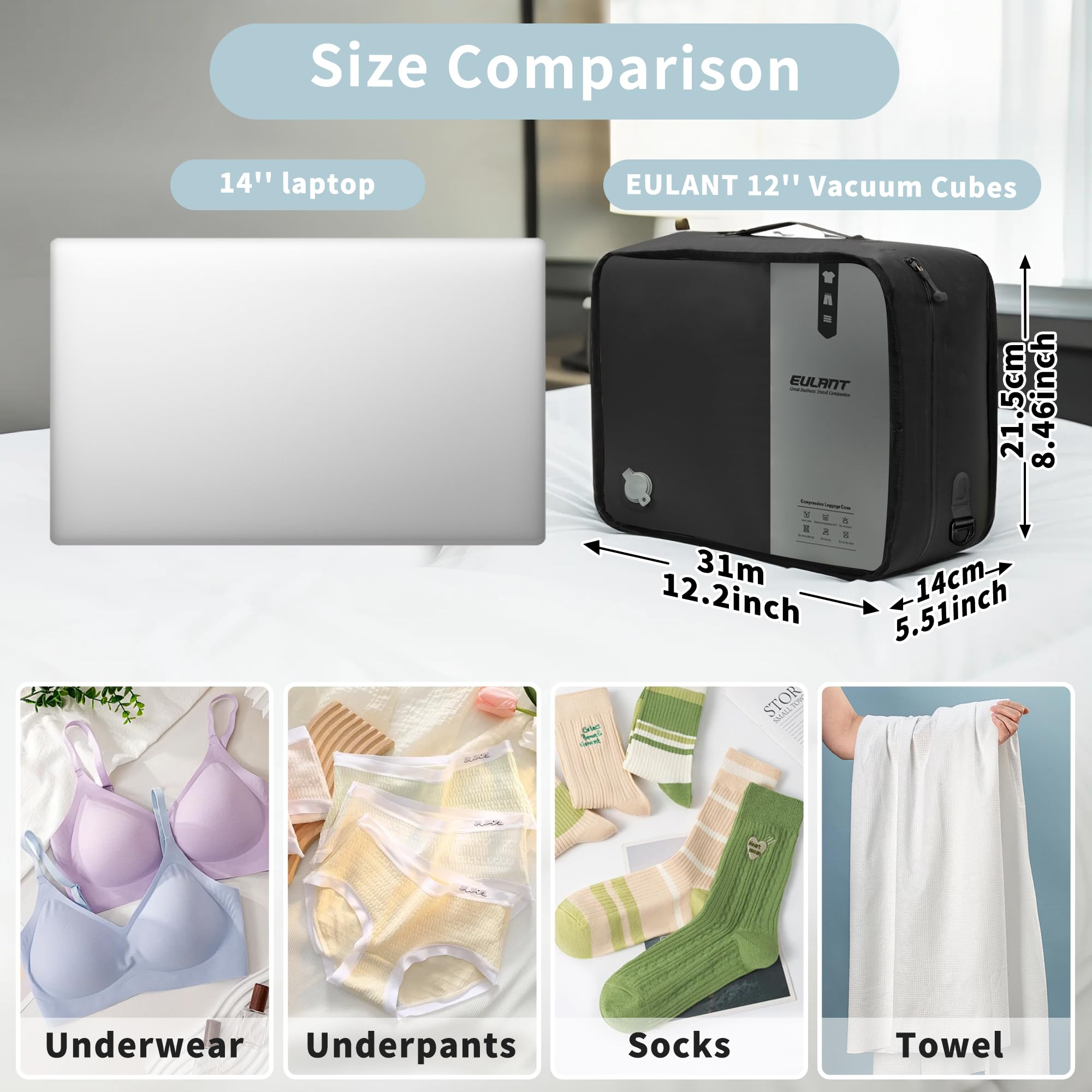 Piccoli cubi riutilizzabili a compressione per biancheria intima da donna, sacchetti sottovuoto professionali IP67 per biancheria intima, slip, calze, ecc. Cubi da imballaggio per valigie bagagli per