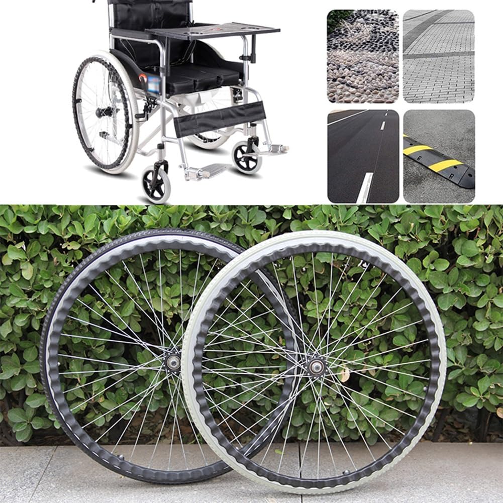 Ruedas Traseras de Silla de Ruedas de 24 Pulgadas, Rueda Trasera de Reemplazo para Silla de Ruedas Manual 24X1 3/8, Conjunto de Ruedas de Neumático Sólido, Cojinete 12 mm(1/2 inch)(Zwart)