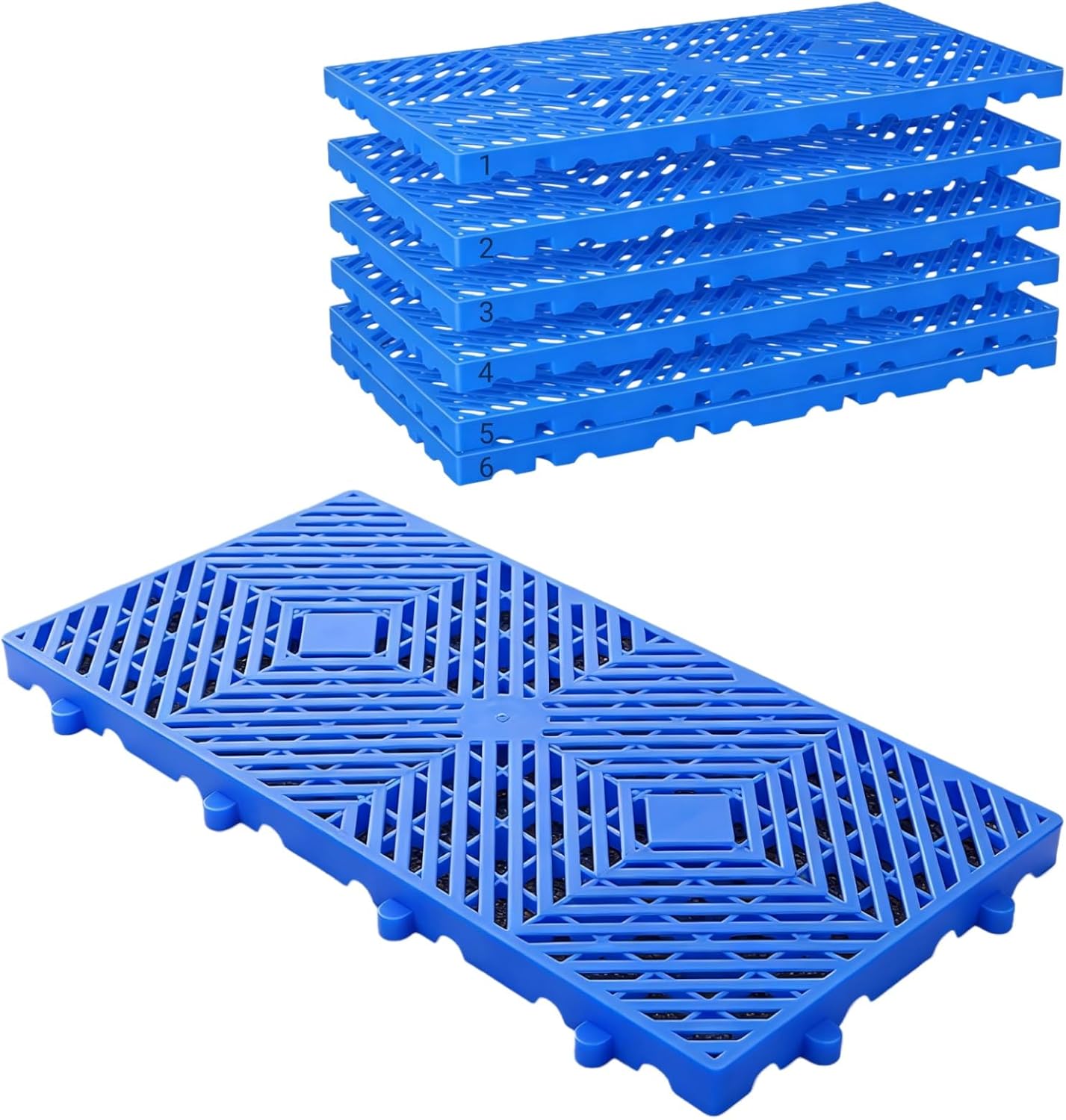 6ps Rhombic Plastic Pallet, Breathable Grid Ventilation Pallet for Free Splicing, 23.6x11.8x1.18 in- Lightweight Floor Pallet Load-Bearing up to 4500lb, Applicable to Garage, Kitchen，Supermarket...