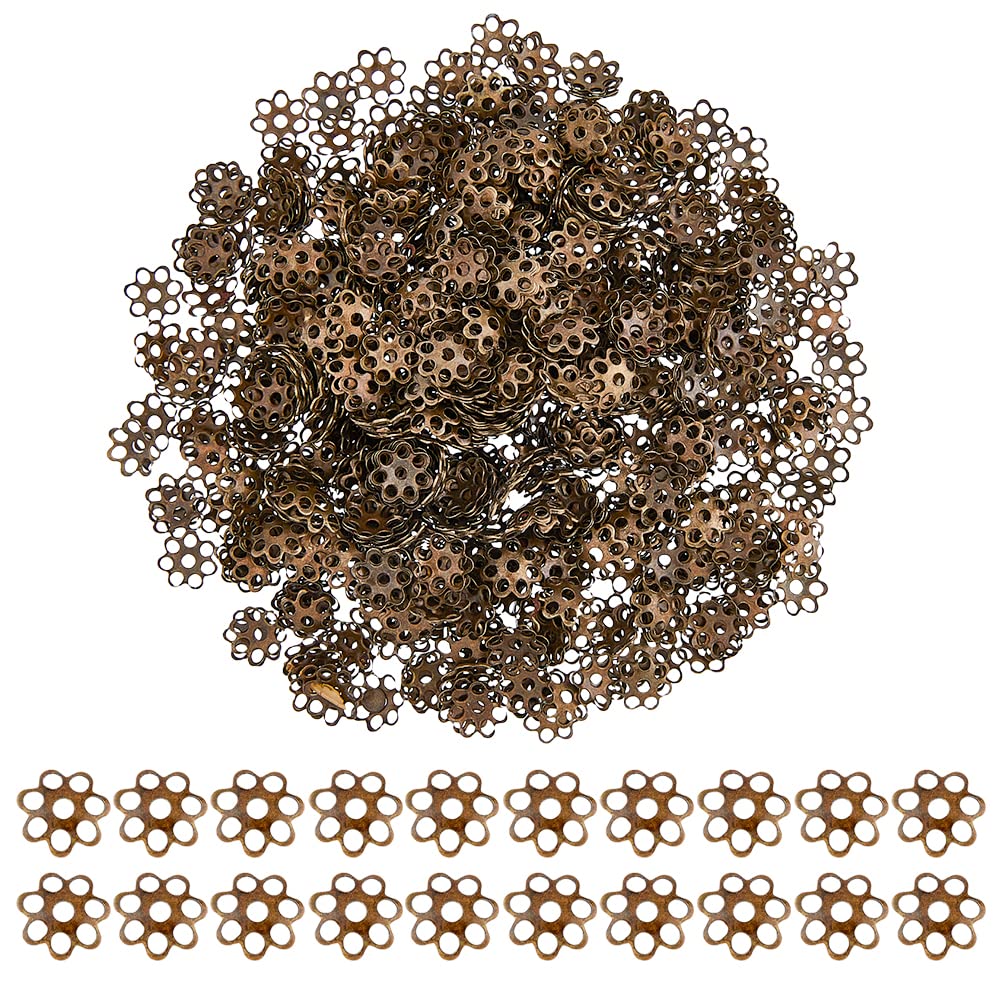 DICOSMETIC 1000Pcs Flower Bead Ends - Bronze Caps & Spacers for Jewelry Making, Hole: 1mm