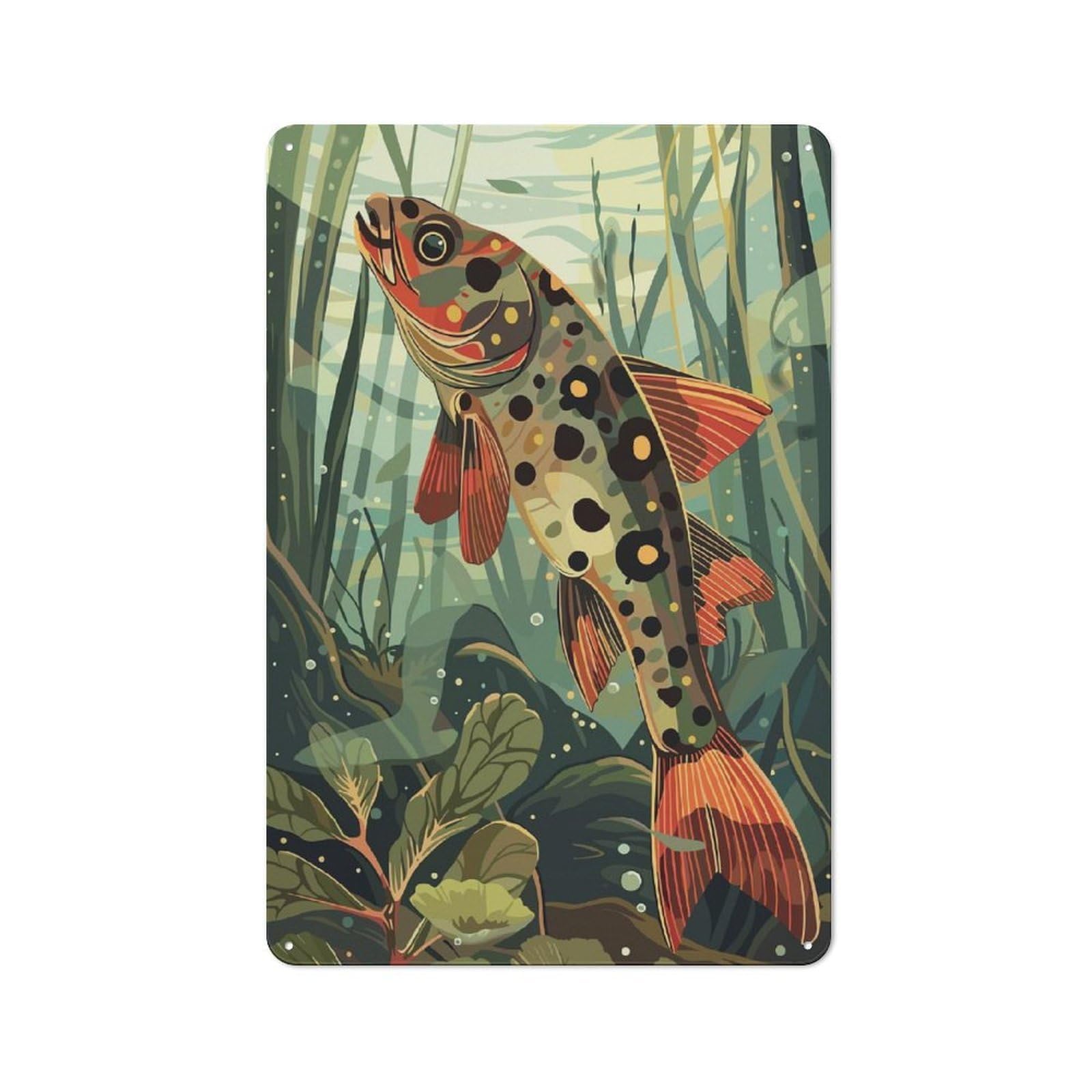 Spotted Fish Underwater Decorative Tin Plaque 30x20cm, Decorative Novelty Wall Art for Hallway, Home Bar, Garage Or Study