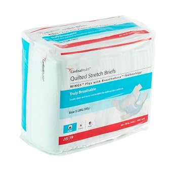 Cardinal HealthTM WingsTM Plus Quilted Stretch Brief with BreatheEasyTM Technology, Size 3 2XL/3XL, Bag of 15