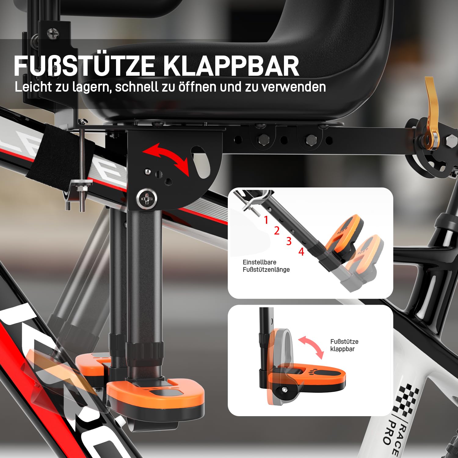 XIEEIX Mountainbike Kindersitz, Fahrrad Kindersitz Vorne, Mountainbike Kindersitz mit Einziehbaren Pedalen, Tragbarer Kinderfahrradsitz für alle Mountainbikes von Erwachsenen