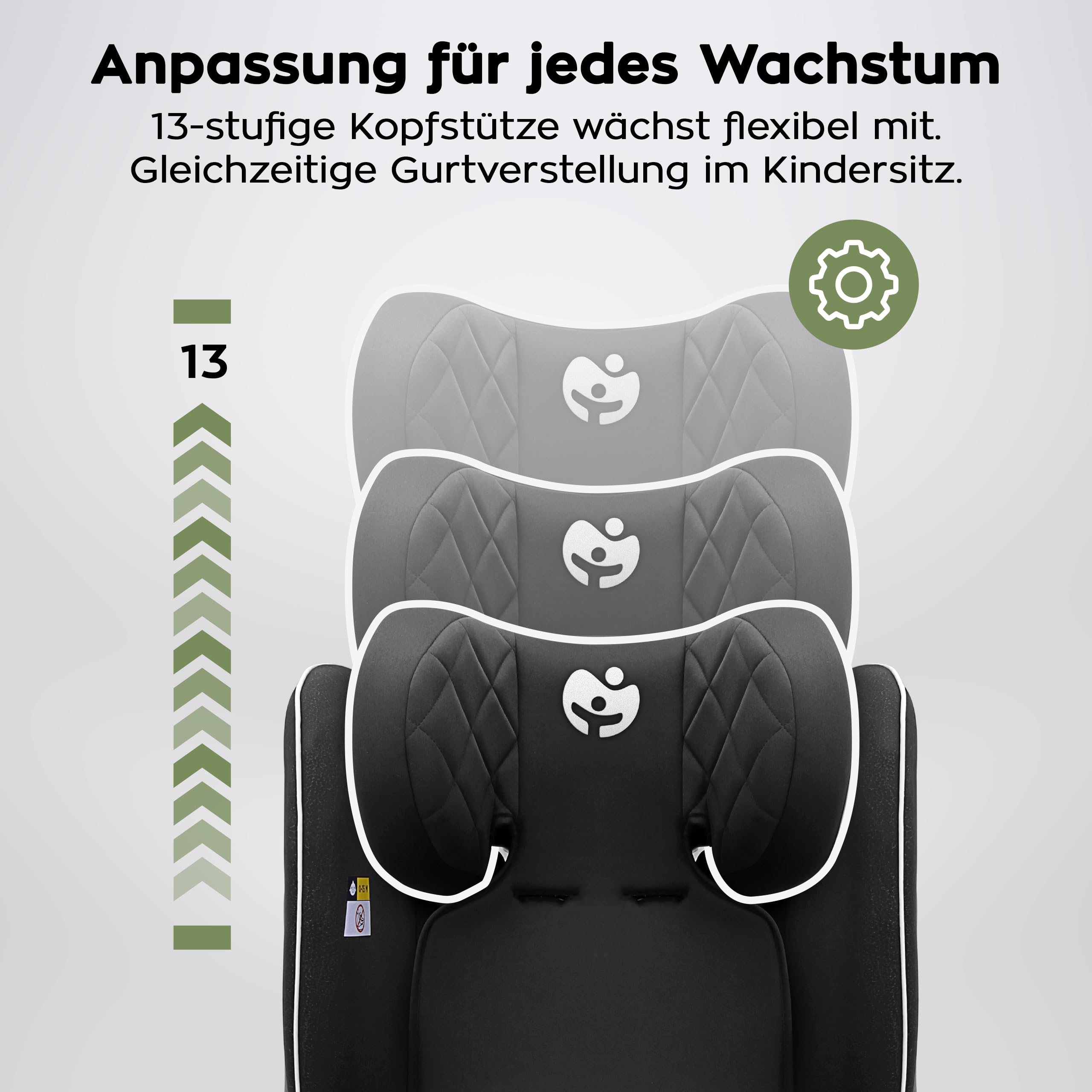 Tulano Zooma 25 Kindersitz 15-36 kg, Autositz für Kinder 76-150 cm, Grau | ohne ISOFIX - ergonomisch mit verstellbarem - Kopfteil und waschbarem Bezug - komfortable Polsterung für sicheres Reisen