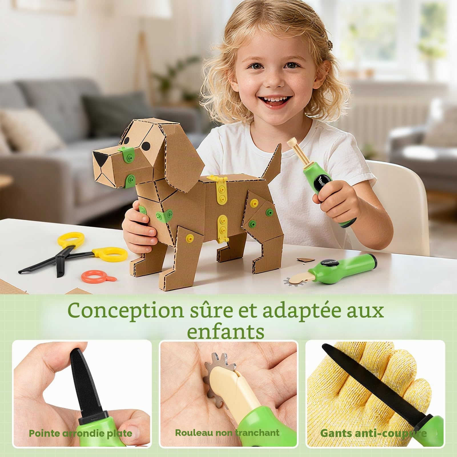 Jeu de Construction en Carton 158 Pièces - Kit Créatif DIY avec Cutter Sécurisé, Rouleau et Tournevis - Jouet Éducatif Cadeau pour Enfants de 5 6 7 8 9 Ans