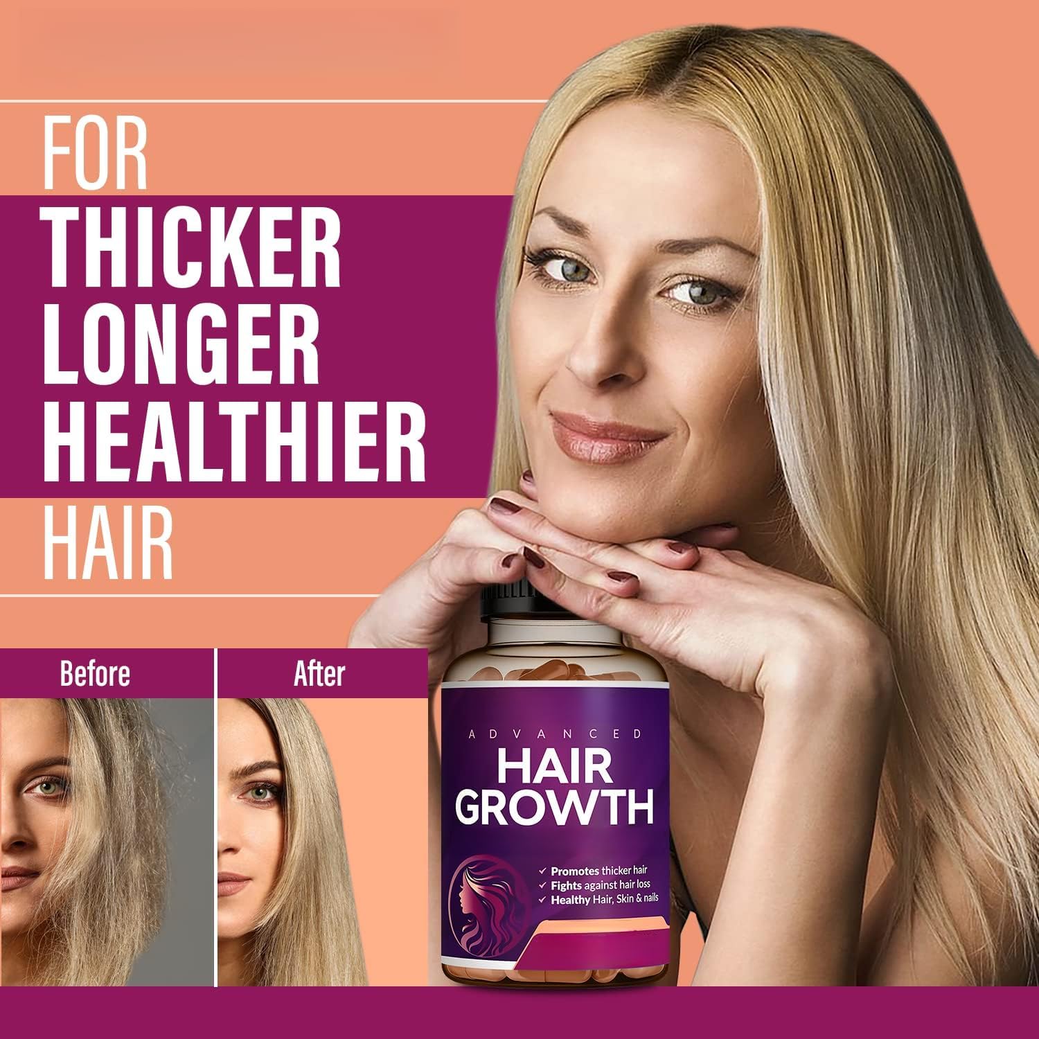 Vitamine per la crescita dei capelli per donne, con biotina, 2 pezzi | crescita dei capelli; rafforzare i follicoli piliferi; illuminare le unghie della pelle