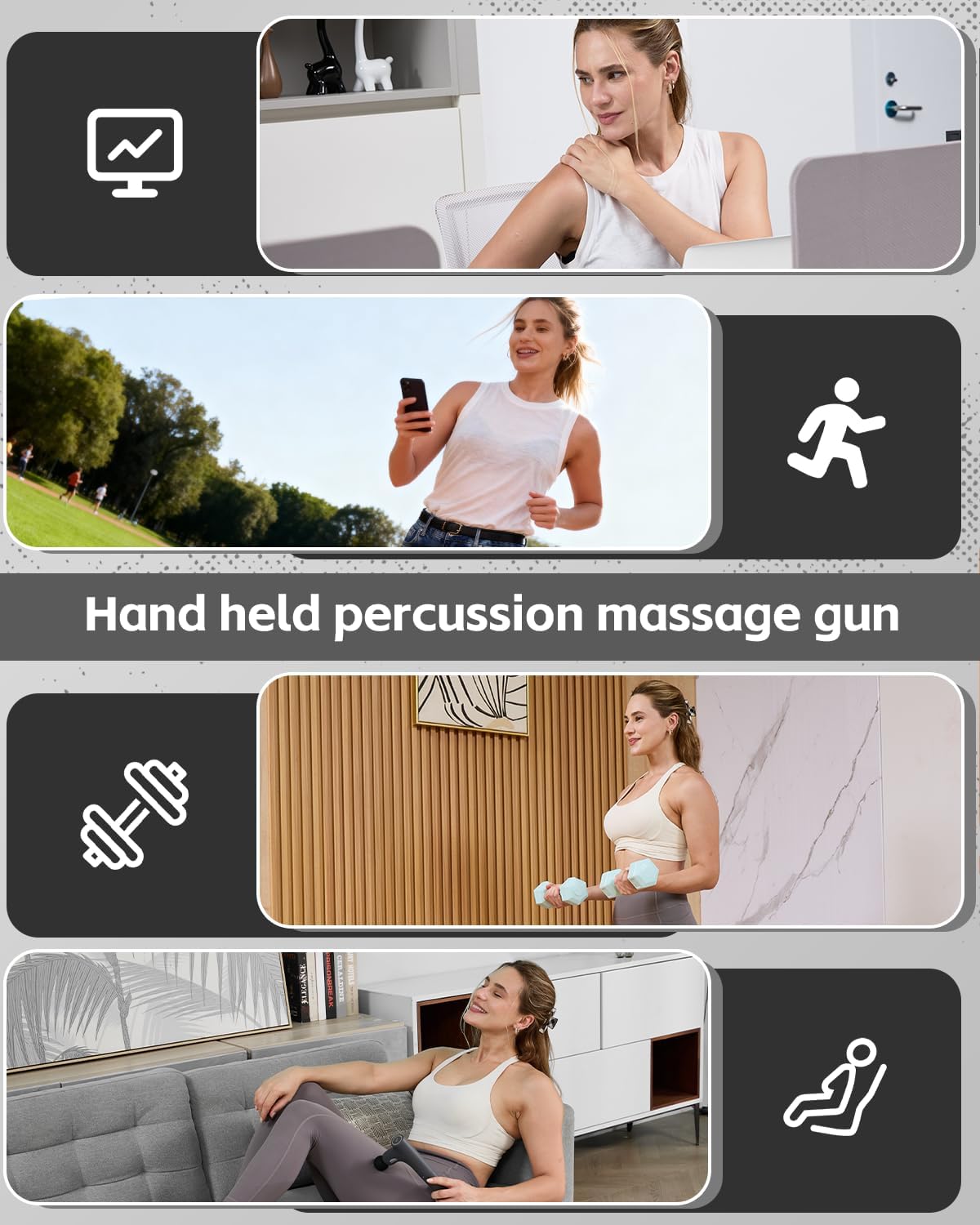 3-in-1 Muscle Massager Gun Deep Tissue with Long Handle, Back Massager for Pain Relief, Handheld Percussion Massager for Shoulder, Arm, Thigh, Waist, Neck