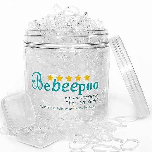 Clear Elastic Hair Bands，BEBEEPOO 2000pcs Mini Hair Rubber Bands with a big Box and a small box, Soft Hair Elastics Ties Bands 2mm in Width and 30mm in Length for Girls Kids Women