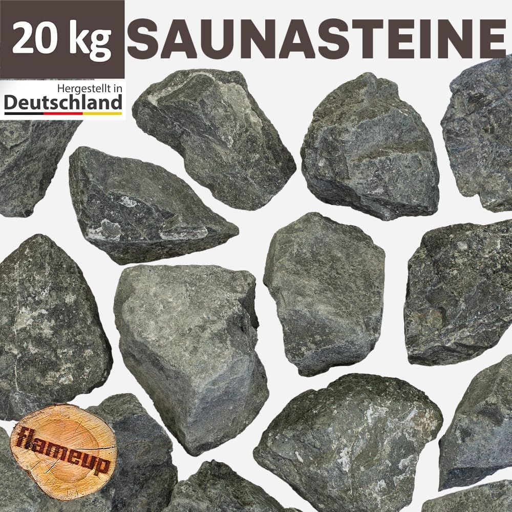 Diabas Saunasteine, 20 kg, 80-120 mm, vorgewaschene Aufgusssteine für Saunaofen, handverlesen, schadstofffreies Saunazubehör für alle Arten von Sauna