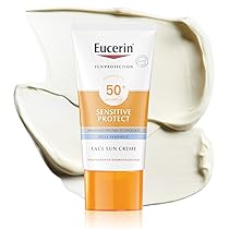 Eucerin Sensitive Protect Sun Creme SPF 50+ 50 ml, Crema solare viso 50+ con filtri UVA, UVB, Protezione solare viso 50+ dalla texture leggera adatta per pelle secca, sensibile e atopica