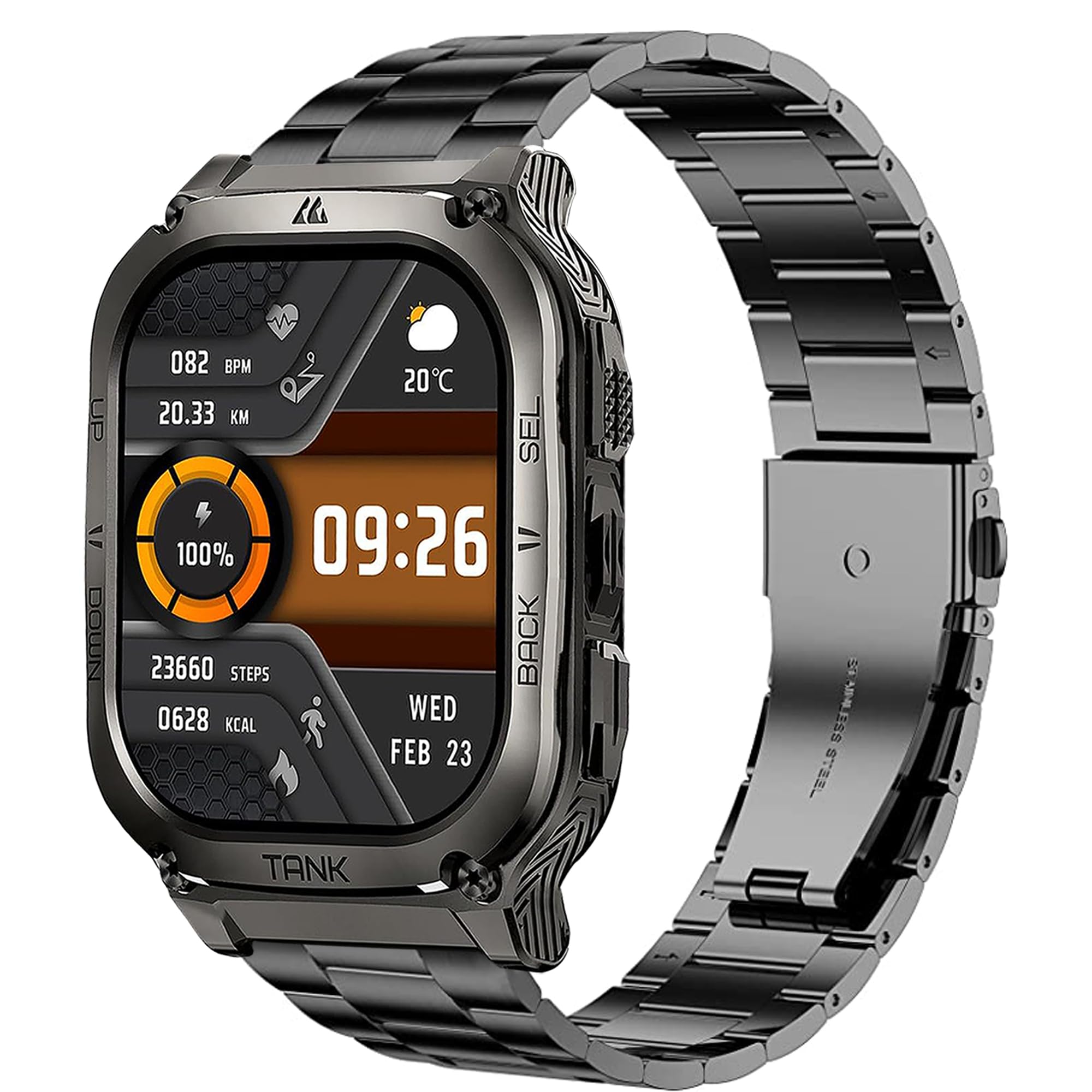 Compatible for AMAZTIM Smart Watch, 22mm Quick Release Stainless Steel Metal Replacement Straps Compatible with AMAZTIM M2/M3/C20 Pro/T2, Compatible with KOSPET Tank M2/M3/M3 Ultra/T2/T3/T3 Ultra Smart Watch, Compatible with WalkerFit M2, M6 Ultra, M2 Pro Smart Watch (Black)