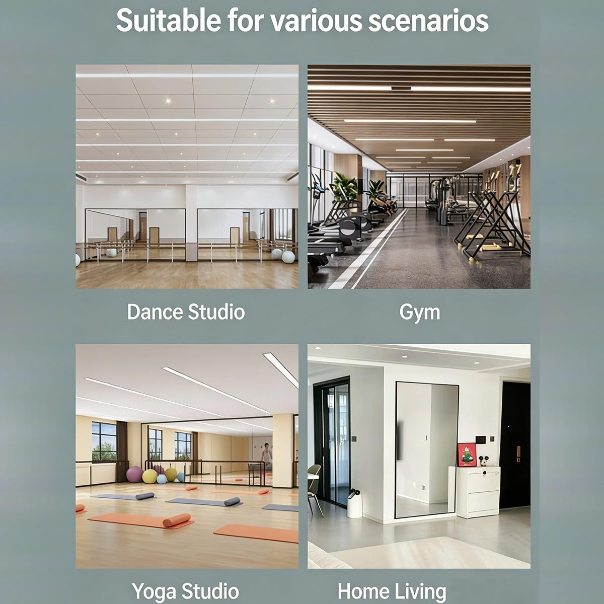 Gimnasio Espejo de Pie Cuerpo Entero de Pared Espejos Grandes Fáciles de Usar para Gimnasio Garaje Yoga Estudio de Baile y Dormitorio 178 * 60cm