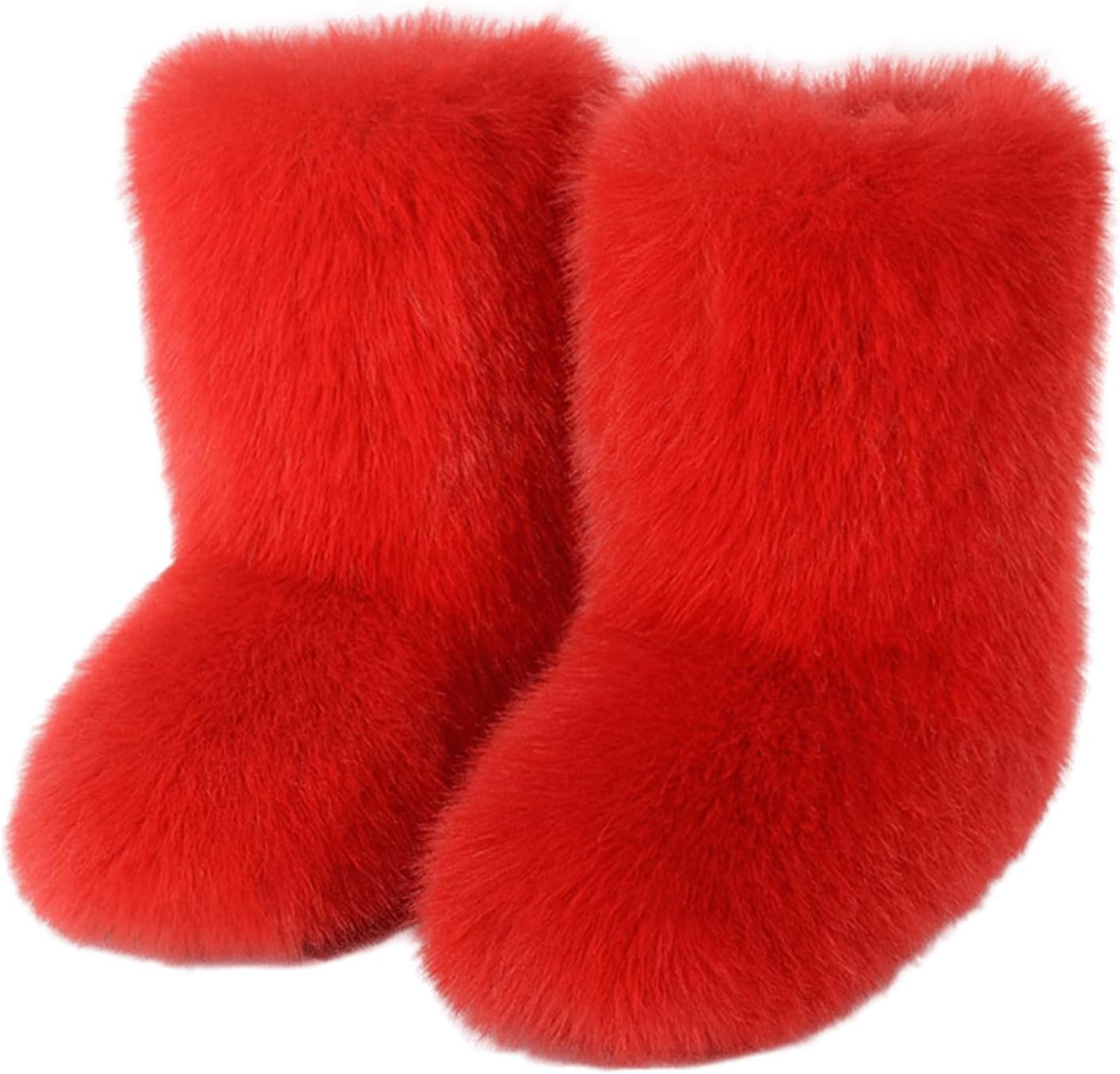 Women's Faux Fur Snow Boots, Warm Fuzzy Mid-Calf Winter Boots, Fluffy Plush Fur Lined Flat Heel Booties, Comfortable Outdoor Suede Furry Boots