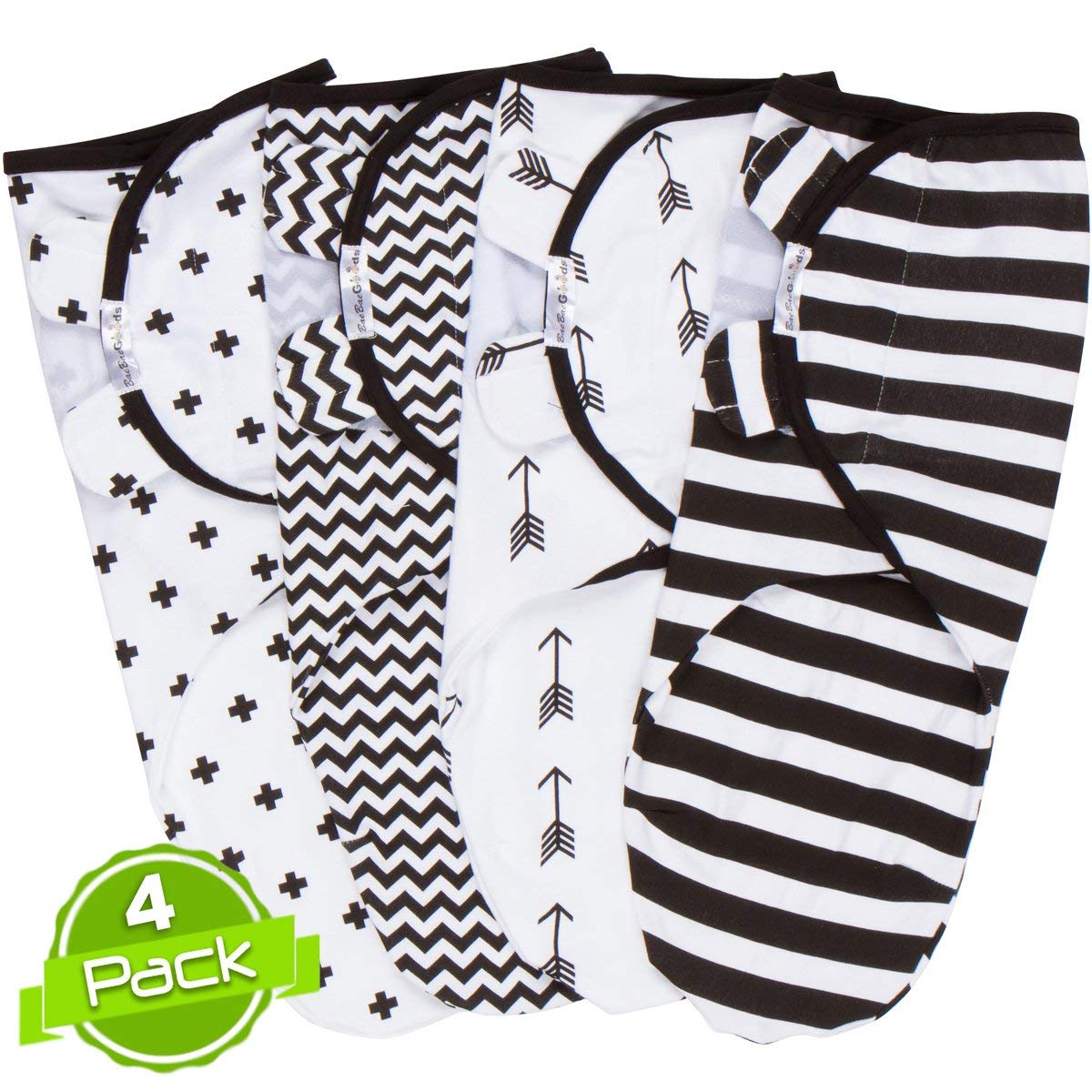 BaeBae GoodsBlack and White Swaddle Blankets, Adjustable Infant Baby Wrap Set of 4, Baby Swaddling Wrap Blankets Made in Soft Cotton