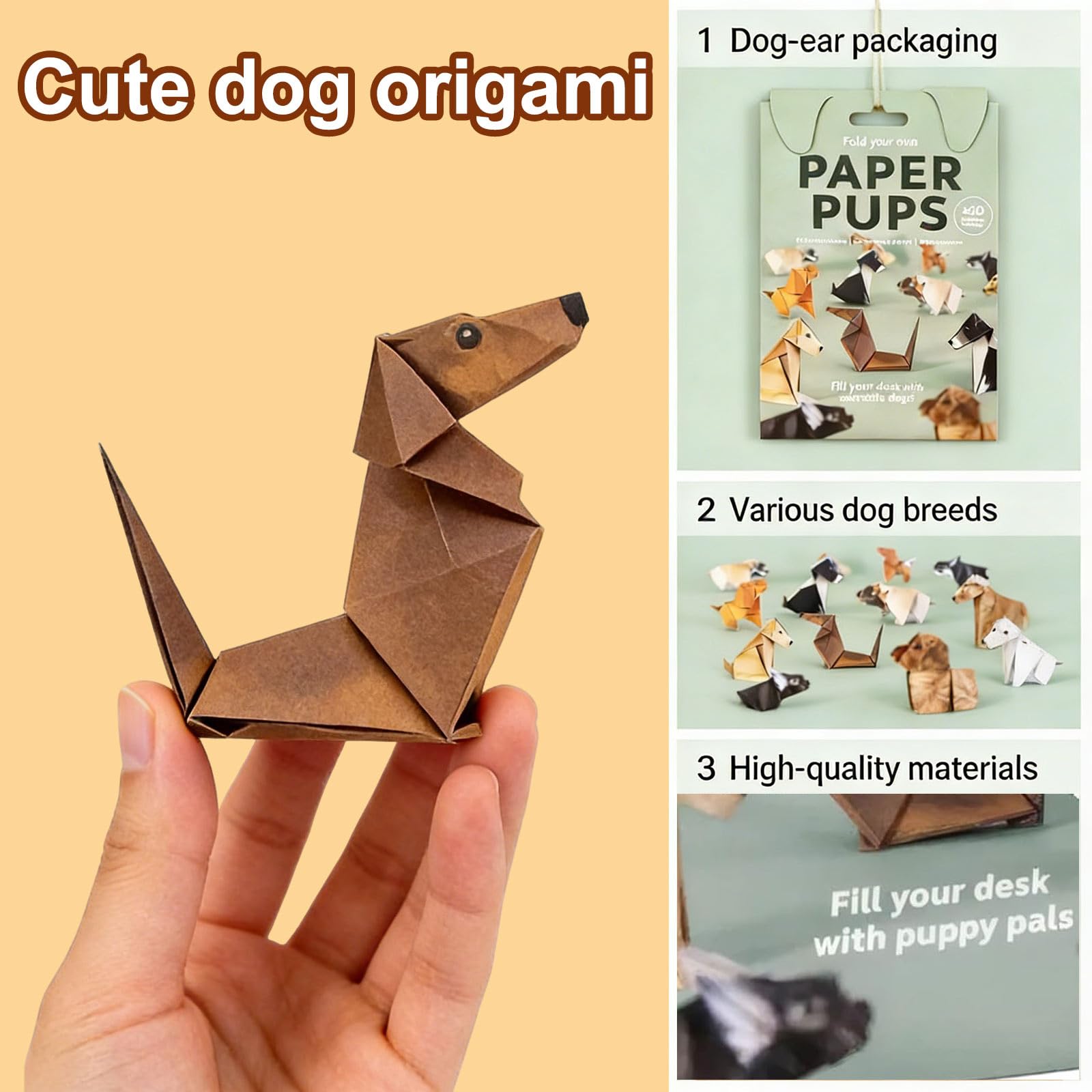 CloudWei SmartSelect 50 Pcs 3D Origami Paper, Dog Papers, DIY Paper Dogs Origamis Kit, Creative Animal Kit, Papers Cats Dogs - Image 4