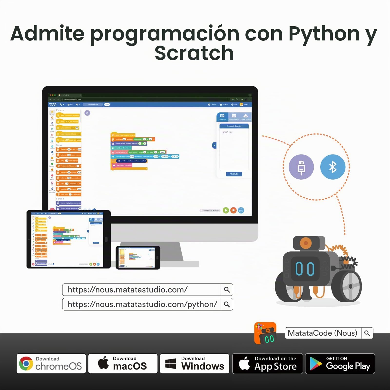 Robot Programable para Niños, MatataStudio Nous AI Juguete Robot compatible con Entrenamiento de AI Scratch Python Coche Robot Inteligente con Cámara STEM Juguete de Aprendizaje para Niños de 12+ años