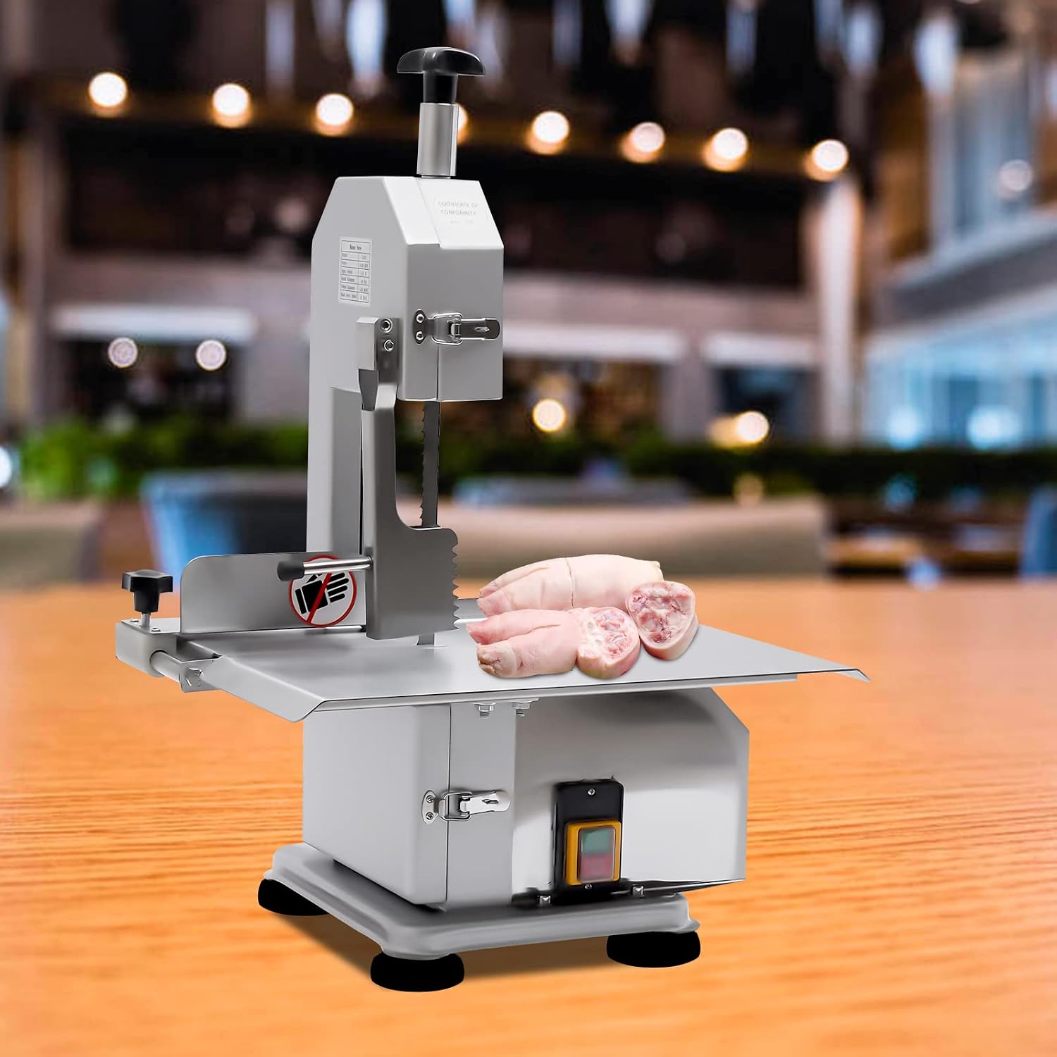 650W Electric Meat Bandsaw Commercial Countertop Bone Saw Machine with Adjustable Blade, 0.78-4.33 Inch Cutting Thickness, Frozen Meat Cutter for Rib Beef Pork