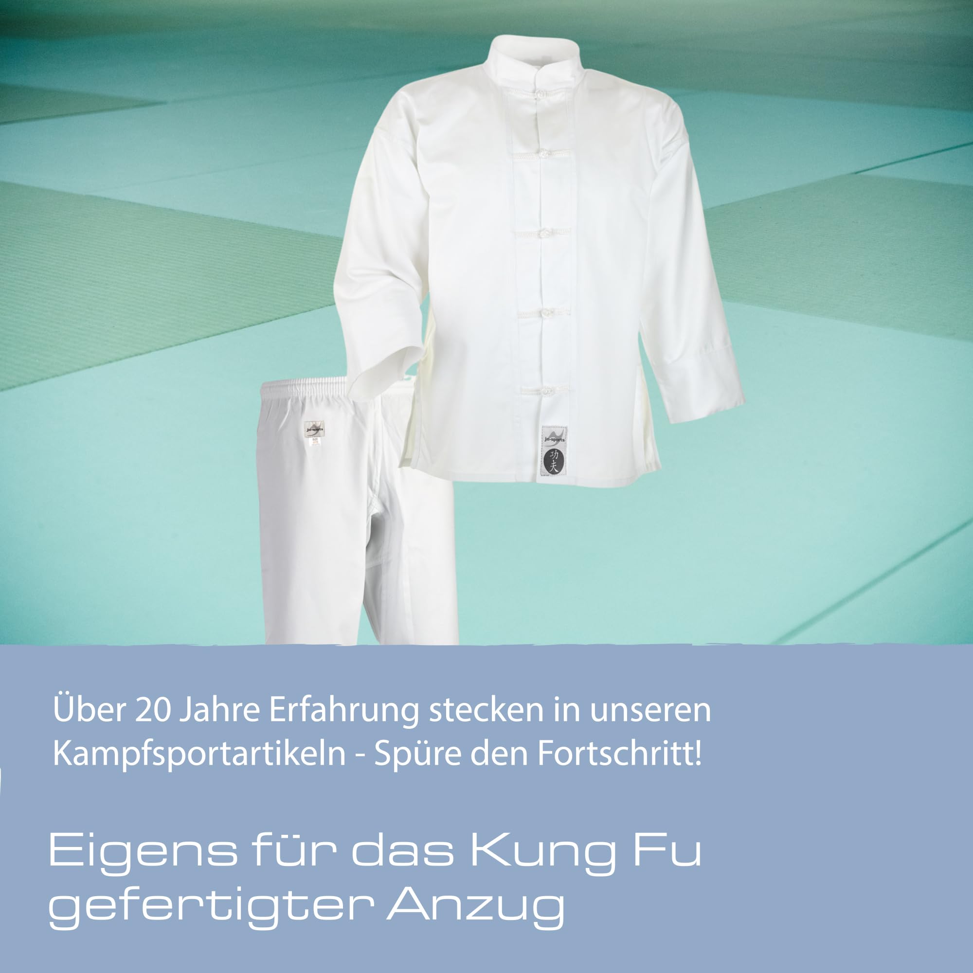 Ju-Sports Kung Fu Anzug Weiß, Cotton I Solider Kampfanzug im klassischen Schnitt I Mit Kordelknöpfen & Bündchenhose mit Elasikbund I 100% Baumwolle