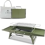 Charmline 35 x 22cm Small Foldable Portable Grill Charcoal, Compact Portable Grill, Desktop Charcoal Grill, BBQ Grill for Camping, Picnics, Gardens and Beach Parties, Green