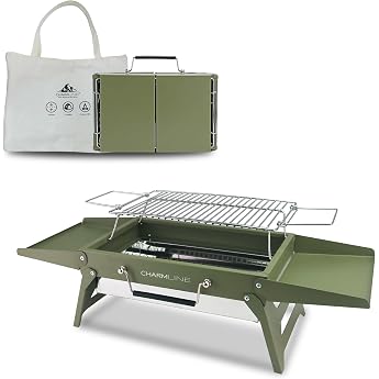 Charmline Portable Charcoal Grill, Folding Camping Grill 35 x 23 cm for 1-3 People, Mini BBQ Grill for Balcony, Garden, Campi