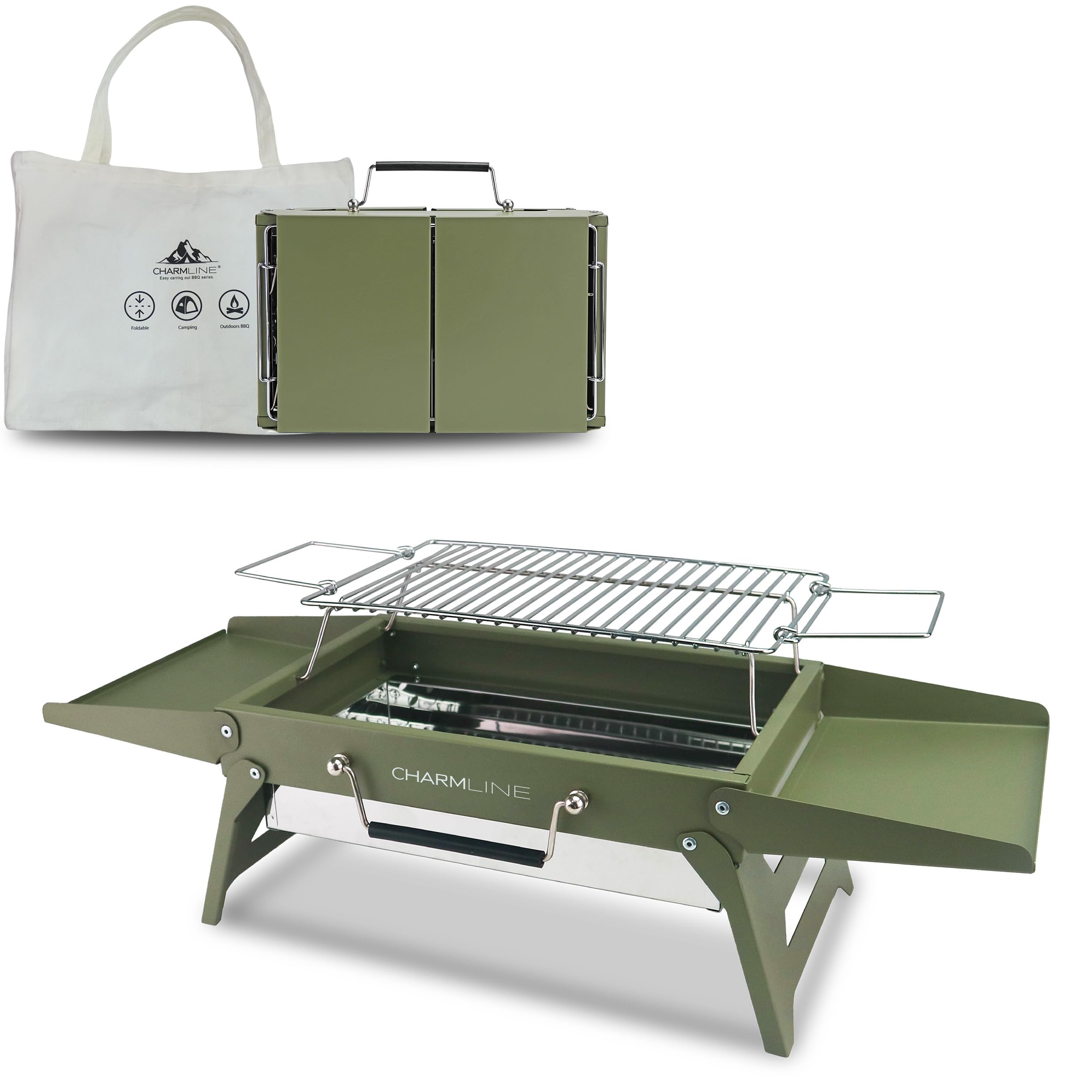 Griglia A Carbone Portatile Pieghevole | 34x23cm | Verde | Per Campeggio, Picnic E Spiaggia - Foto 11
