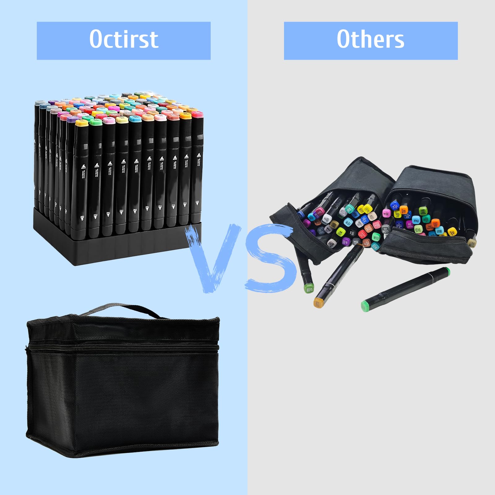 Set di 204 pennarelli Alocohol a doppia punta per artisti da disegno, penne per bambini e adulti, graffiti, anime, illustrazioni, pittura, scarabocchi con borsa