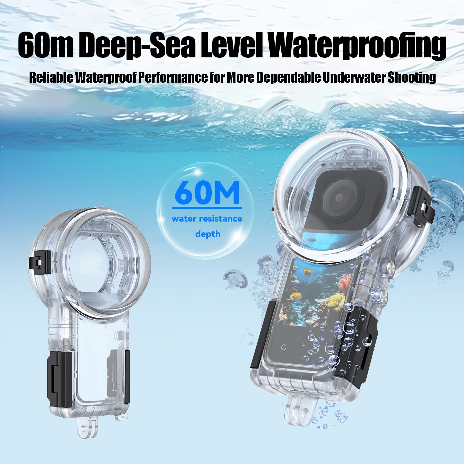 Invisible Buceo Funda Compatible con Insta360 X5, 60m/196ft Depths Sumergible Carcasa, 360°Completa Subacuática Protección, Acción Cámara Accesorio para Buceo, Surf, Esnórquel, Esquí