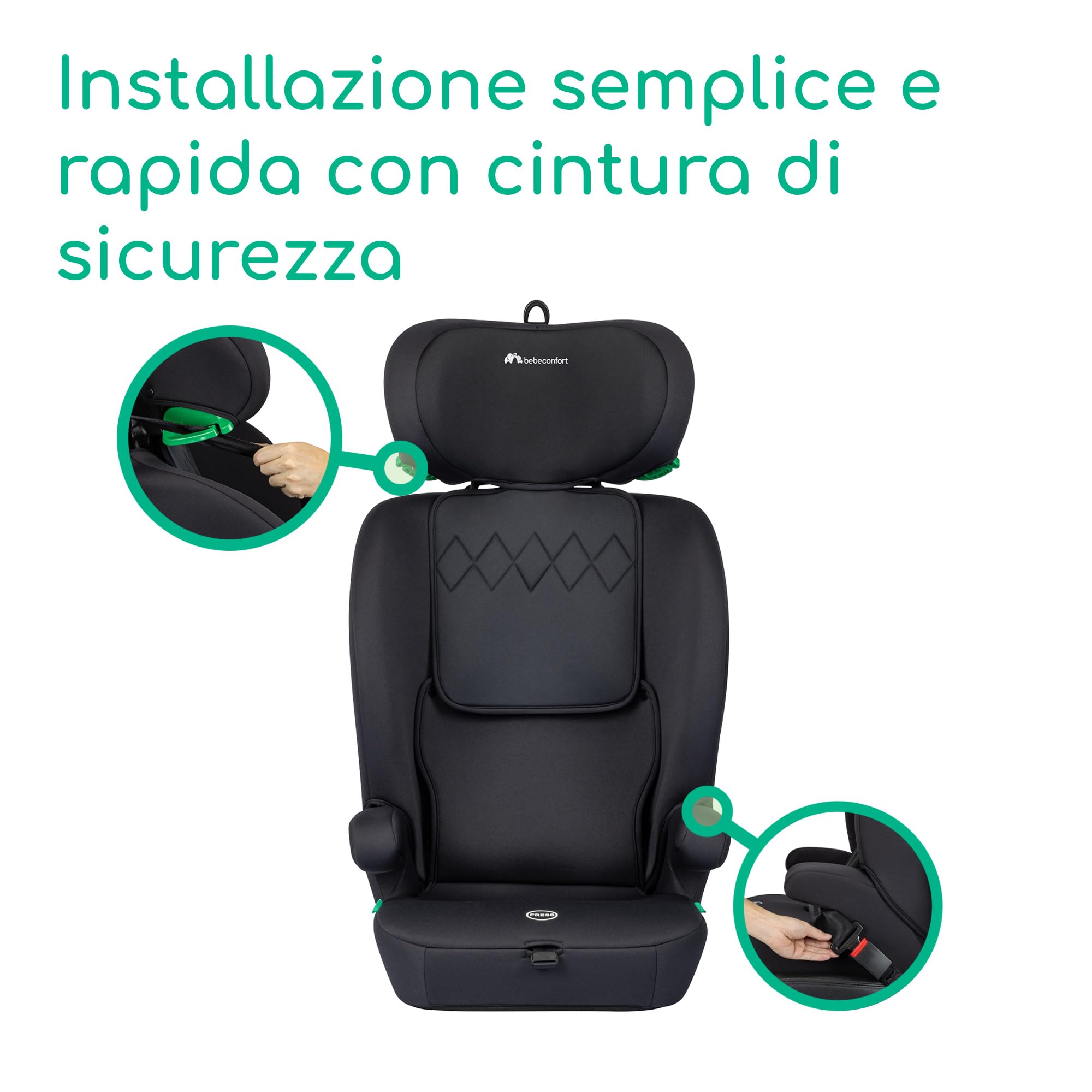 Bebeconfort Ever i-Safe, Seggiolino Auto 9-36 kg, 15 Mesi-12 Anni, 76-150 cm, Sicurezza R129, Protezione dagli impatti laterali, Poggiatesta 11 Posizioni, Braccioli Integrati, Full Black