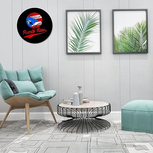 Miniatura 3 de Puerto Rico Balón de Béisbol Relojes de Madera para Pared Silencioso Cuarzo Funciona con Baterías Reloj 15.7 * 15.7 in