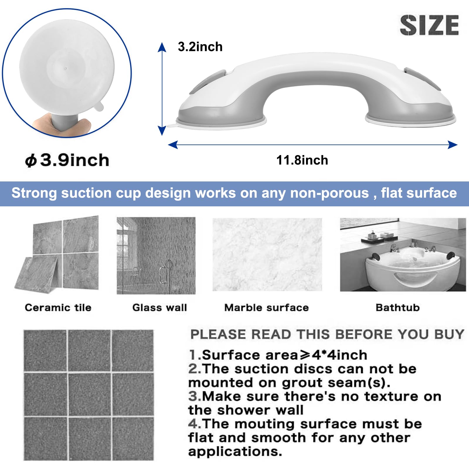 Newthinking Maniglie Ventosa da Bagno 30cm, Doccia Anziani Maniglia con Ventosa, Maniglione Ventosa Bagno per Anziani Disabili, 1 Pezzi