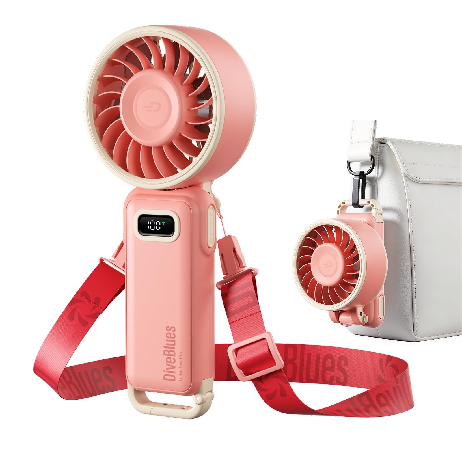 Diveblues Ventilador de Mano Turbo Portátil, 100 Velocidad, Flujo de Aire Potente de 7,4 m/s, Mini Ventilador Plegable 180° 4-en-1 para Mano, Cuello o Mesa, Recargable para Verano, Viajes y Exterior — view 11