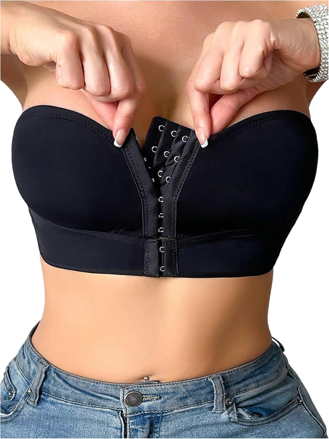 GORGLITTER Women's Front Closure Strapless Push Up Bras Seamless Wireless Bandeau Bralette