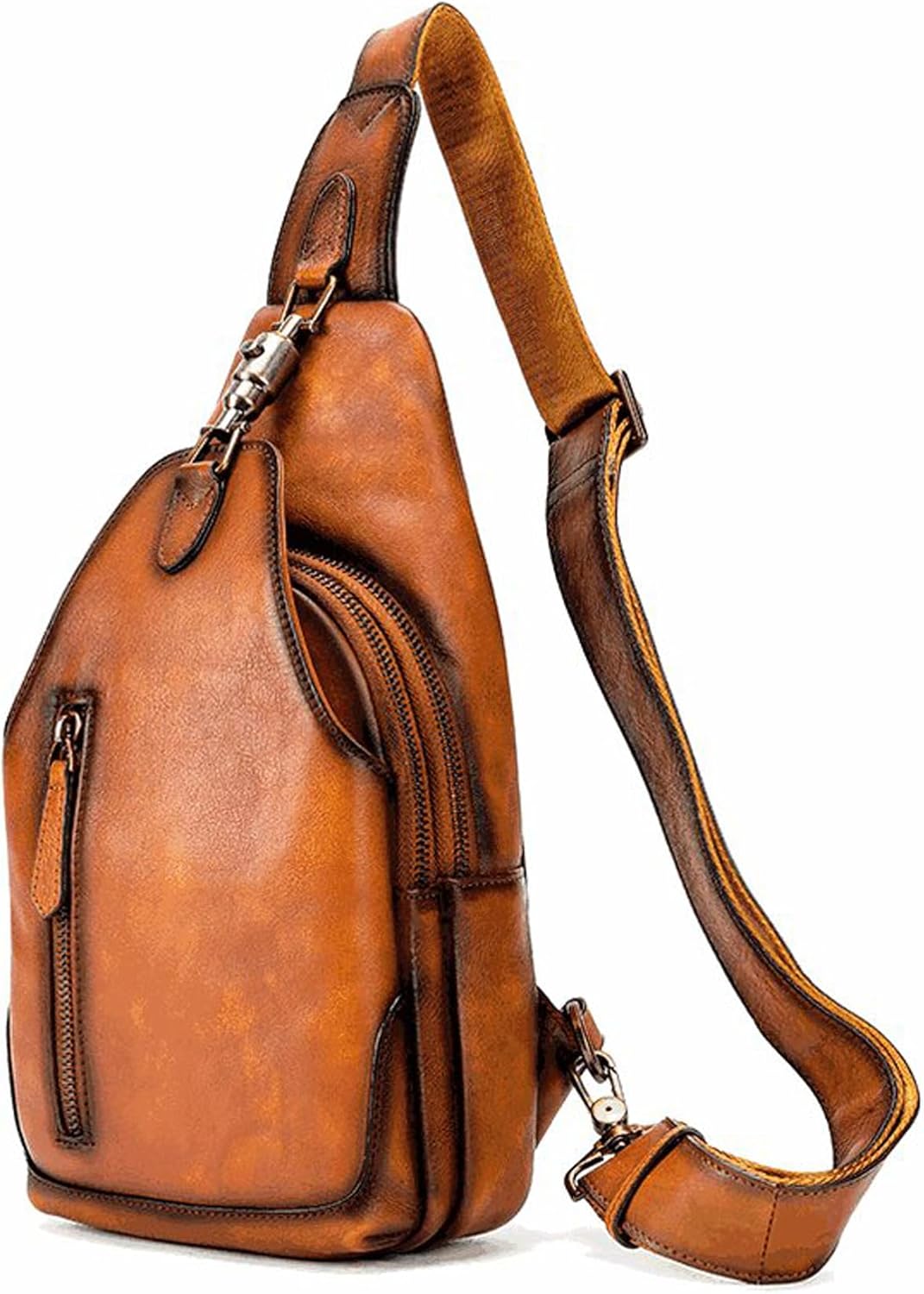 Genuine Leather Sling Bag Backpack for Men Women Real Leather Shoulder Crossbody Bag Chest Pack Purse Hiking Vintage Handmade Daypack