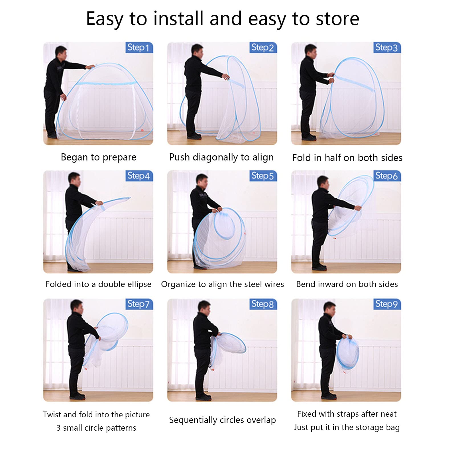 Moustiquaires Pliables À Très Grande Entrée, Moustiquaires De Yourte Pop-Up pour Lit Simple, Empêcher Les Insectes D'assurer La Circulation De L'air,E,1 * 2 * 1M