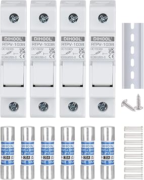 DIHOOL 20 Amp Inline Fuse for Solar Connector, 4 pcs Solar fuses Holder, DIN Rail Solar Panel Fuse
