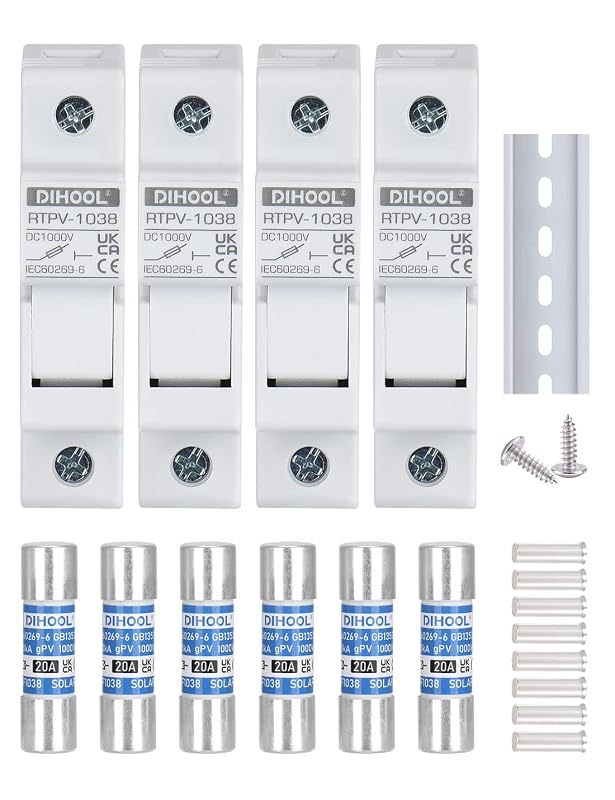 Fusível solar de 20 A DC 1000 V com suporte para conector solar DIHOOL, 4 unidades